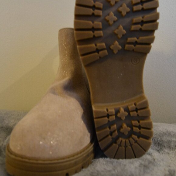 Nordstrom Raissa Girls Ankle Boots Size 3M Tan Shimmer Glitter Chelsea Zip - Picture 4 of 4